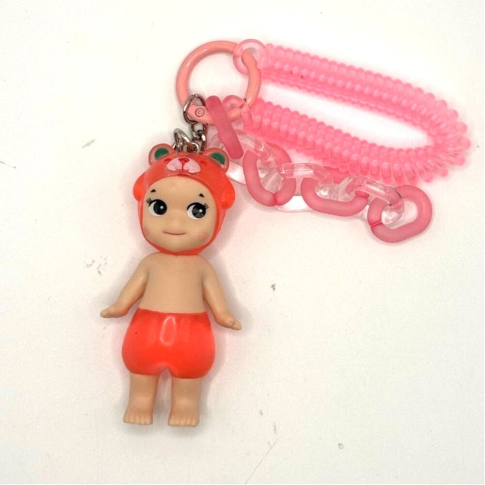 New Unbranded Kewpie/Angel Collectible Mini Figure, Pink Bear Keychain